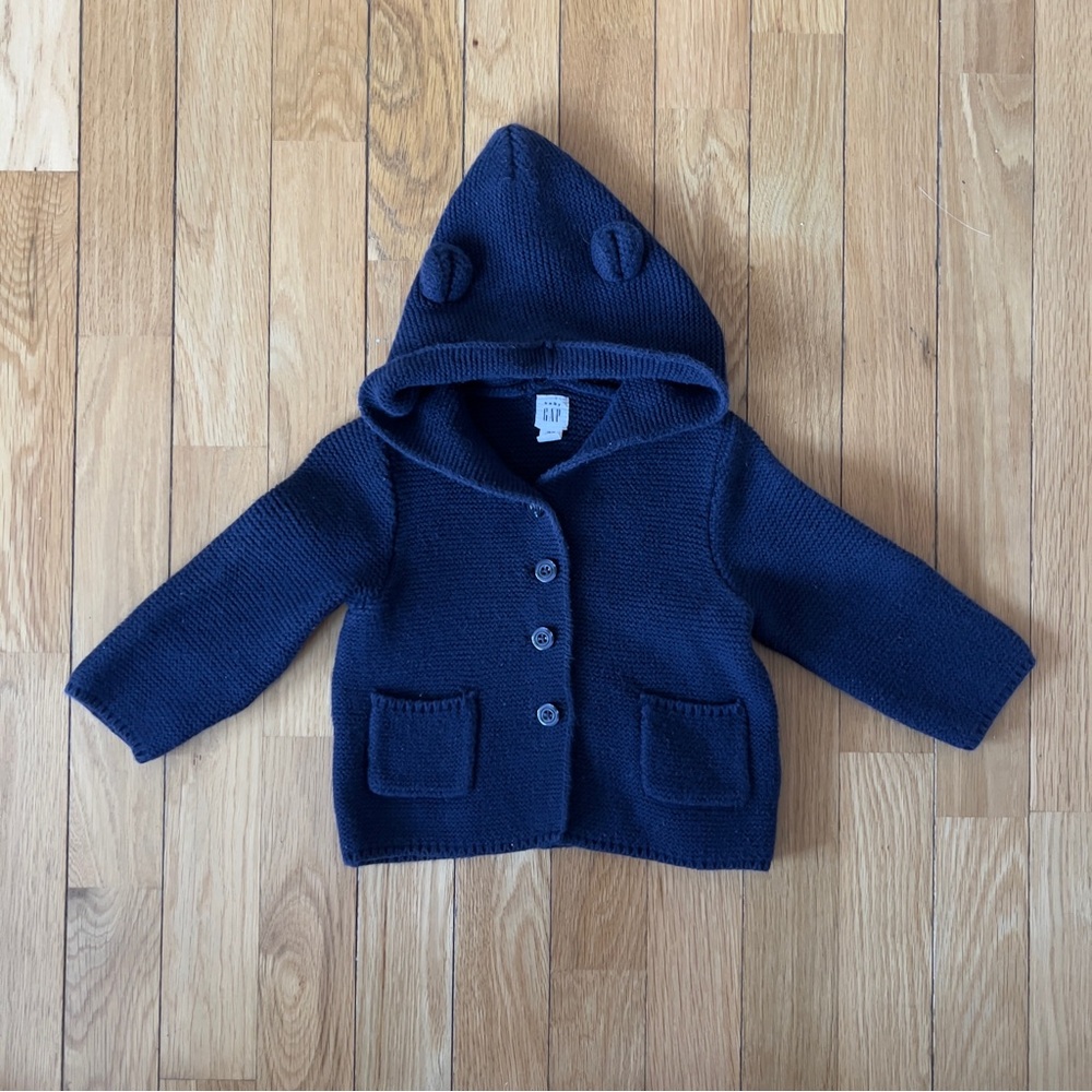 GAP Chunky Knit Bear Ear Hood Cardigan